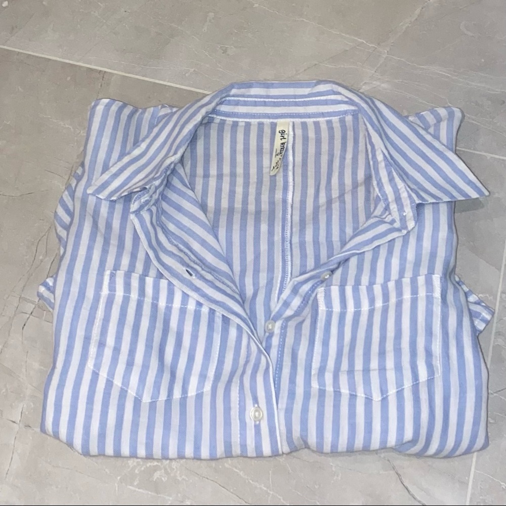 blue and white pinstriped shirt/cover up